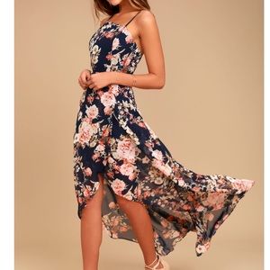 Lulu’s Reflection Navy Blue Floral Print Hi-Lo